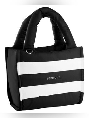 Sephora Puffy Tote Bag Black & White Stripes